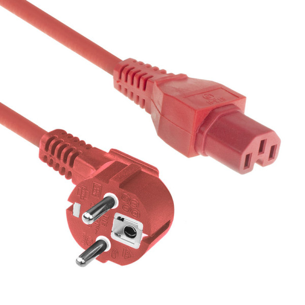 C15 - Schuko Haaks Voedingskabel - Hittebestendig - 3 x 0,75mm2 - 2 meter - Rood