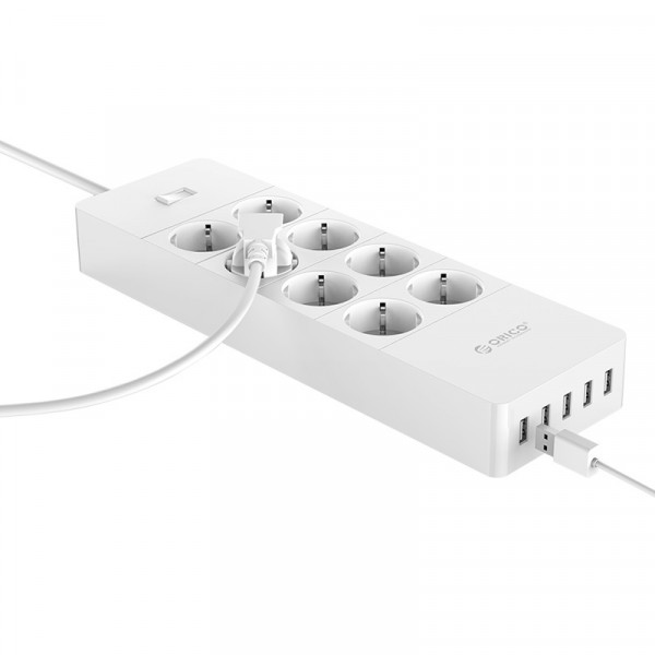 maximaal . Effectiviteit Orico 8-voudige Stekkerdoos - 5x USB Oplaadpoort - 250V - 16A - 1,5 meter -  Wit