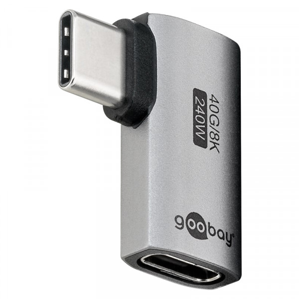 Haakse USB-C (v) naar USB-C (m) Adapter - USB4 - Haaks links en rechts - Pro - Zilver