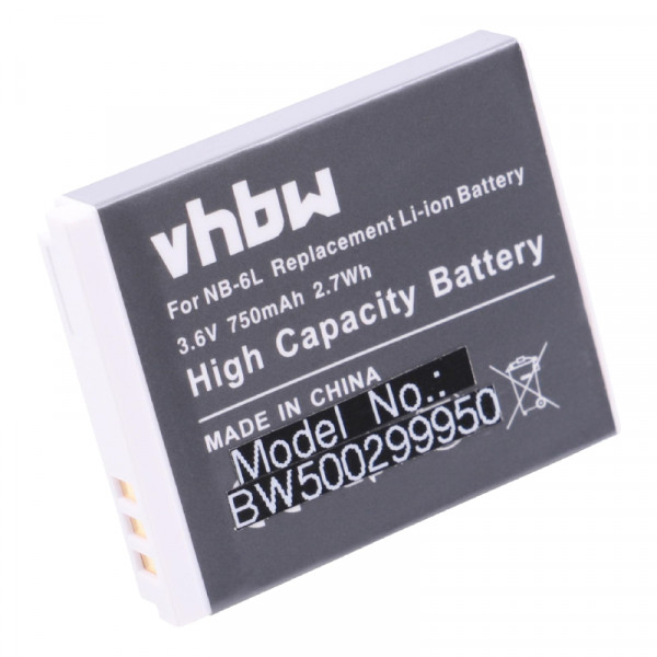 Accu voor Canon NB-6L - Diverse Digital Ixus toestellen - 3,6V - 750 mAh - Zwart/Wit