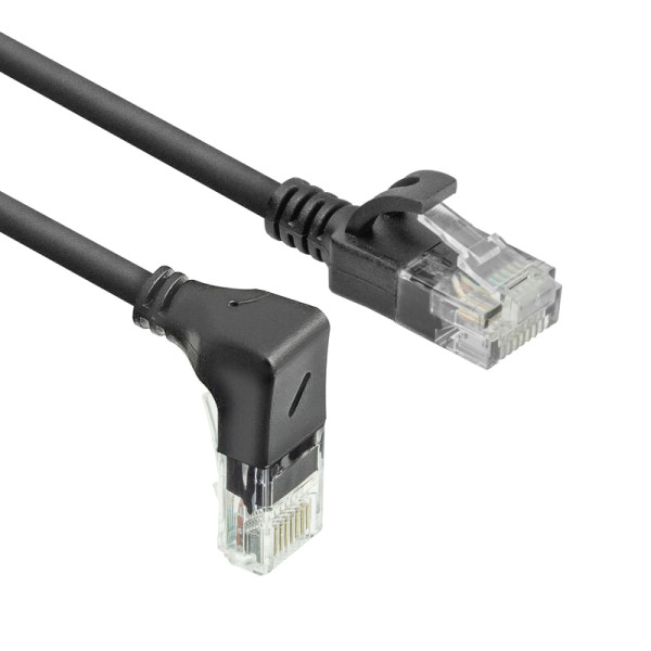 UTP CAT6A Slimline 10 Gigabit Netwerkkabel - 1 kant haaks naar onder - CU - 5 meter - Zwart