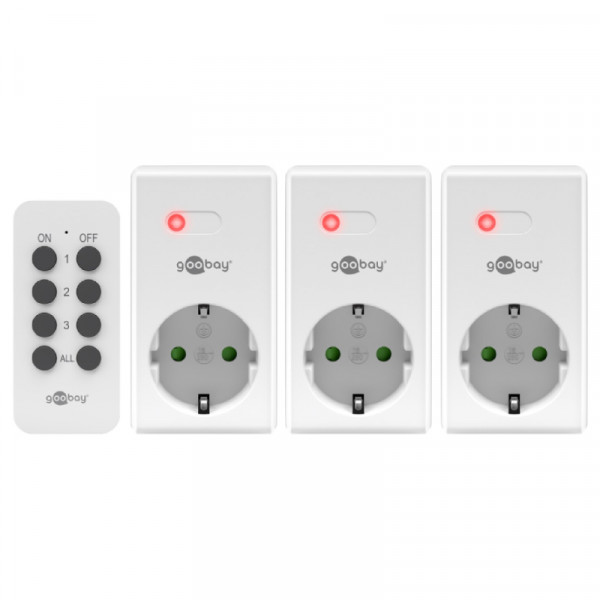 Doorvoerstekker set met Afstandbediening - Randaarde - Horizontaal Stopcontact - 3 stuks - Wit
