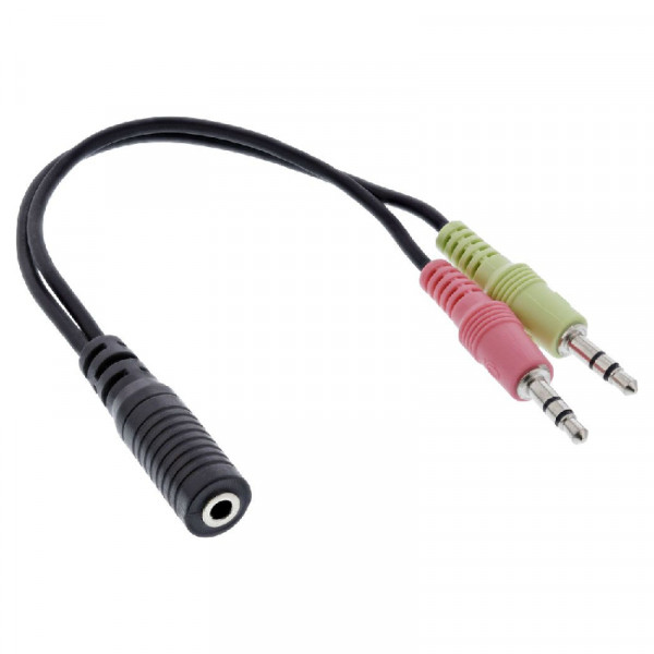 InLine 4-polige 3,5mm Jack (v) - 2x 3,5mm (m) Adapterkabel - CTIA - 0,15 meter - Zwart