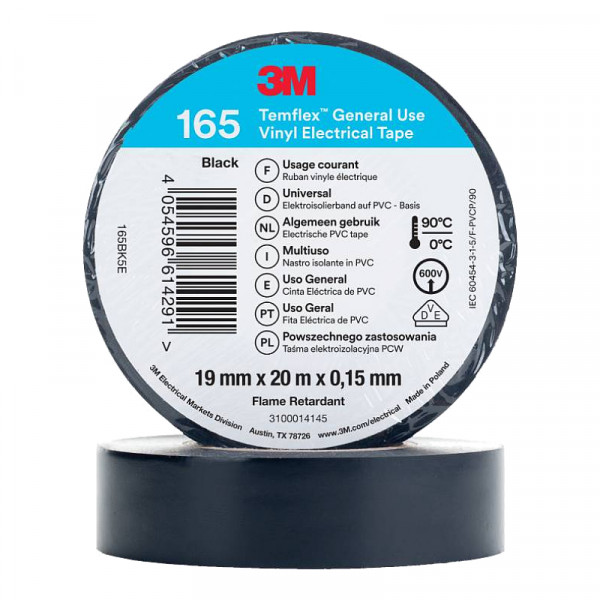 3M Isolatie Tape - 19mm breed - 0,152mm dik - 20 meter - Zwart