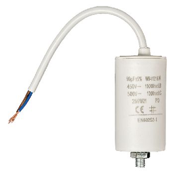 Condensator - 16 uF - Maximaal 450V - Met kabel 3c6ce387f4883e76a169cebb1e5a64a3