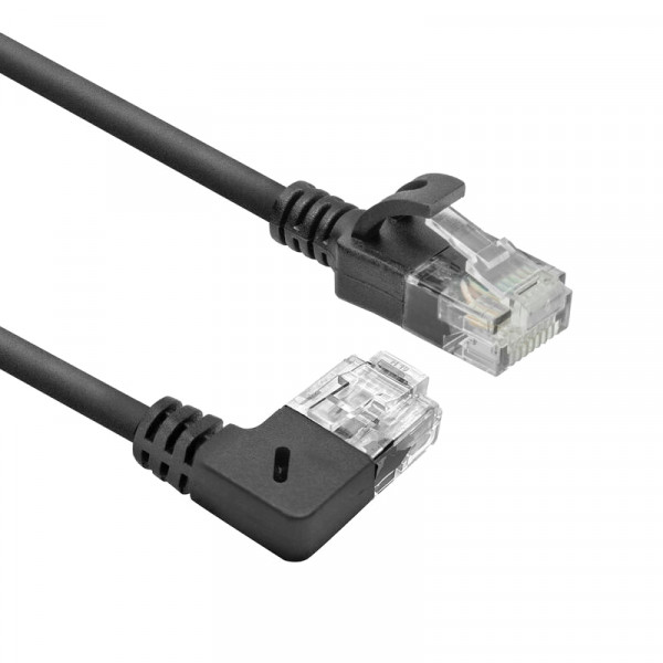 UTP CAT6A Slimline 10 Gigabit Netwerkkabel - 1 kant haaks naar rechts - CU - 0,25 meter - Zwart