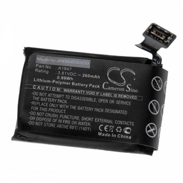 Accu voor Apple Watch A1847 - 3,81V - 260 mAh - Zwart