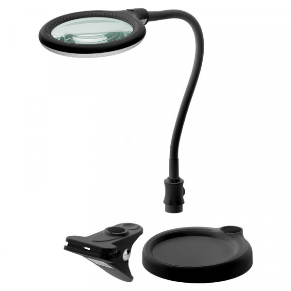 LED Loeplamp met voet - 6W - 1,75x vergroting - Flexibele arm - Zwart