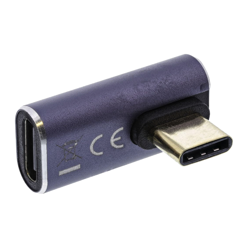 Haakse USB-C (v) naar USB-C (m) Adapter - USB4 - Haaks links en rechts verticaal - Metaal