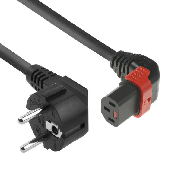 C13 IEC Lock Haaks naar Onder - Schuko Haaks Voedingskabel - 3 x 1mm2 - 2 meter - Zwart