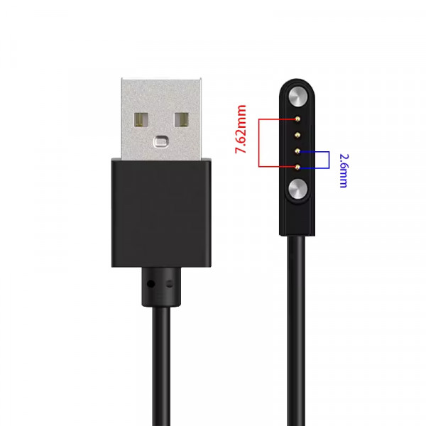 Oplaadkabel voor diverse smartwatches - Universele 2,6-7,62mm connector - 0,6 meter - Zwart