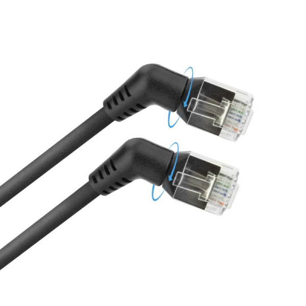 FTP CAT6A Slimline 10 Gigabit Netwerkkabel - CU - 360 graden draaibaar en haaks - 1 meter - Zwart
