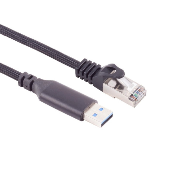USB-A (m) naar RJ45 (m) Gigabit Ethernet Kabel - S/FTP - Nylon Sleeve - 7,5 meter - Zwart