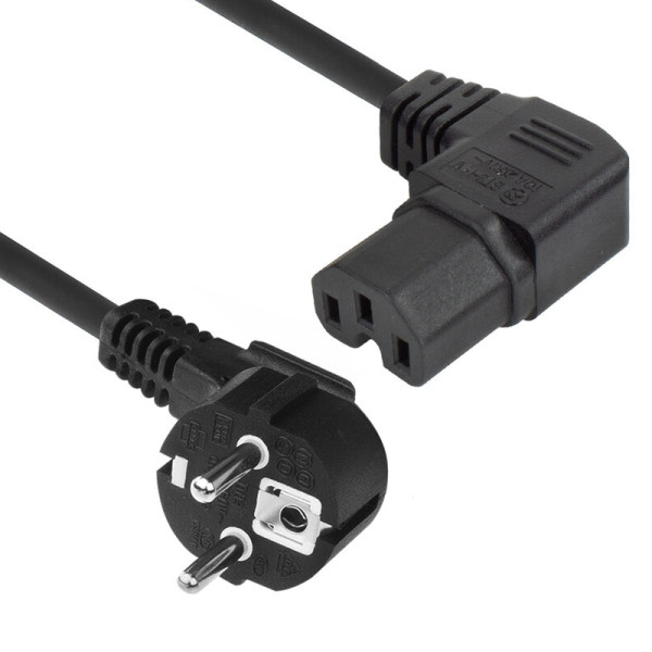 C15 Haaks Rechts - Schuko Haaks Voedingskabel - 3 x 0,75mm2 - 1,5 meter - Zwart