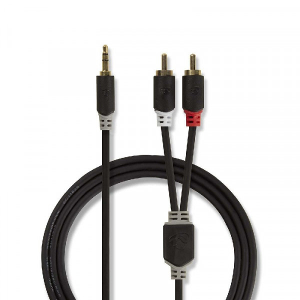 Stereo Tulp (m) - 3,5mm Stereo Jack (m) Kabel - Verguld - 2 meter - Antraciet