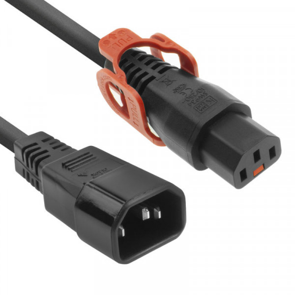 C13 IEC Lock+ - C14 Verlengkabel - 3 x 1mm2 - 1 meter - Zwart