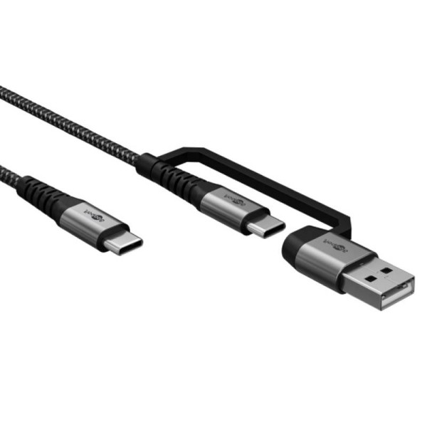 USB-A naar USB-C kabel - USB 2.0 - USB-A afneembaar - Nylon sleeve - 2 meter - Zwart