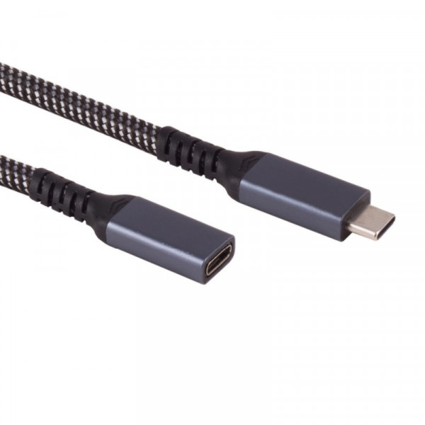 USB-C Verlengkabel - USB 3.2 Gen 2 - 100W PD - Nylon Sleeve - 1,5 meter - Zwart