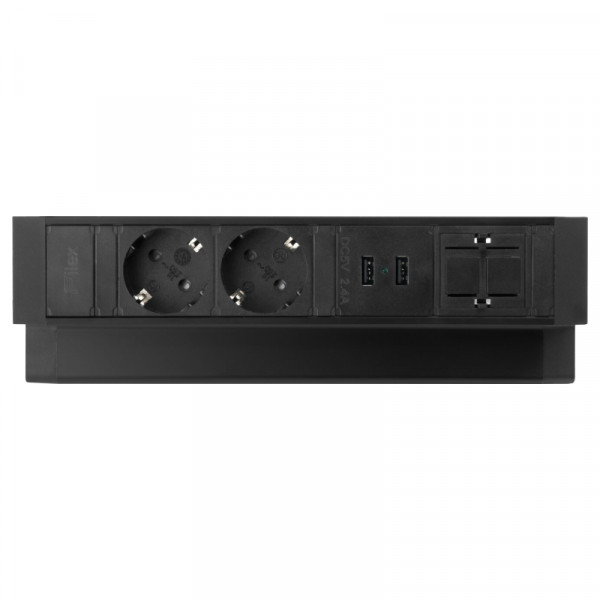 Power Desk Up 2.0 - 2x Schuko - 2x USB-A oplaadpoort - 1x Keystone - 1 meter eGST (m) - Zwart