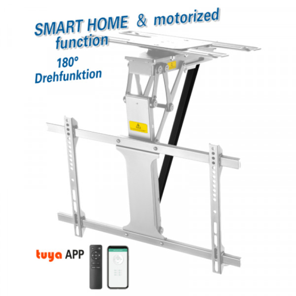 Gemotoriseerde TV Plafondbeugel - 32-75 inch - Uitklapbaar en draaibaar via app - 35kg - Wit