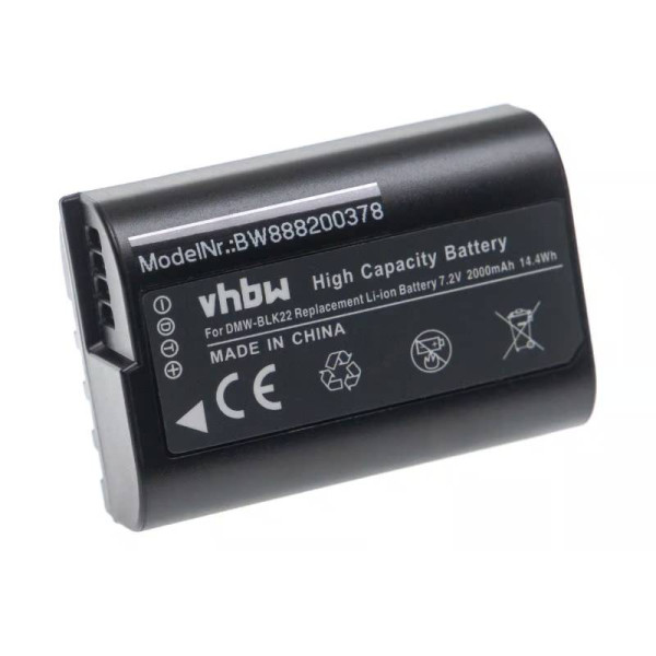 Accu voor Panasonic DMW-BLK22, DMW-BLK22GK - 7,2V - 2000mAh - Zwart