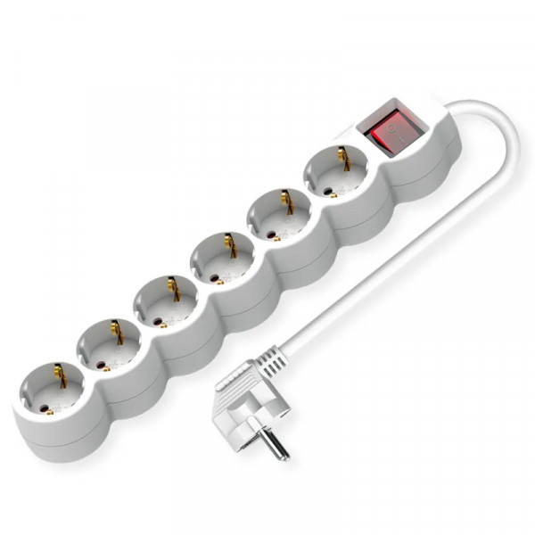 6-voudige Stekkerdoos - Ronde stopcontacten - Met schakelaar - 3680W - 3 meter - Wit