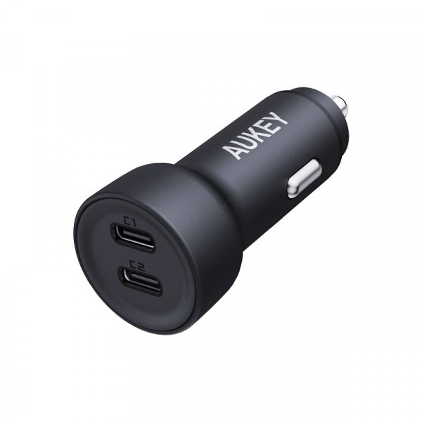 Aukey Dubbele USB-C Autolader - 65W - Quick Charge 3.0 en PD 3.0 - Zwart