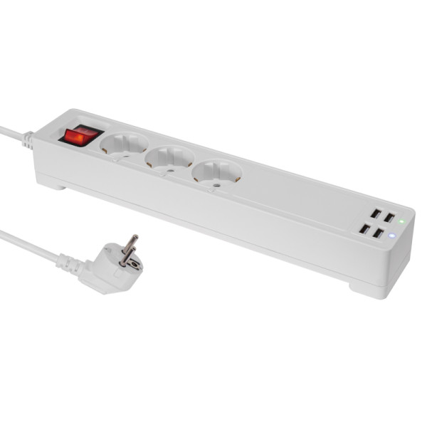 Slimme Wifi 7-voudige Stekkerdoos - 4x USB-A oplaadpoort - 3680W - 230V - 16A - 1,7 meter - Wit