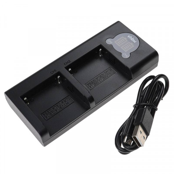 Tweevoudige Accu oplader voor diverse Sony Alpha, Cybershot, MiniDV en Mavica MVC Accu's - Zwart