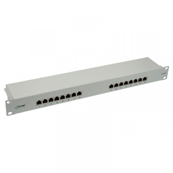 16-poorts Cat6 Patchpaneel - STP Afgeschermd - 1U - 19" formaat - Grijs