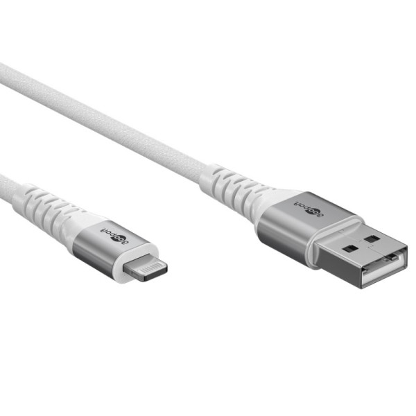 USB-A naar Lightning Kabel - 60W PD - Soft Nylon Sleeve - 1 meter - Wit