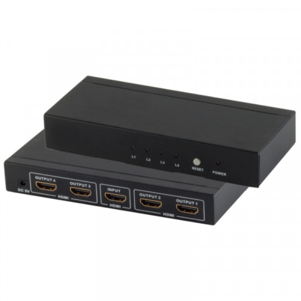 HDMI Splitter - 4-poorts - 4K 30Hz - Metaal - Zwart