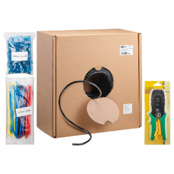 UTP CAT6A 10 Gigabit Netwerkkabel Set - CU - 24AWG - Stug - Outdoor - 305 meter - Zwart