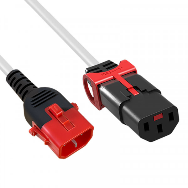 C13 - C14 Verlengkabel - Dual IEC Lock - 3 x 1mm2 - 1 meter - Wit