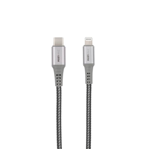 Musthavz USB-C naar Lightning Kabel - 60W PD - Nylon sleeve - 1 meter - Grijs
