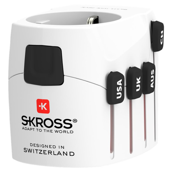 Skross Wereld naar Europa Reisadapter - Met opzetstuk en USB-A Oplaadpoort - Geaard - Wit
