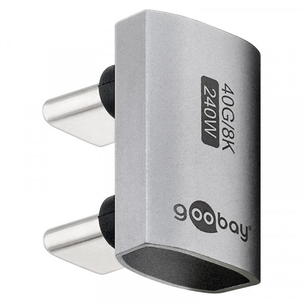 180 graden USB-C (m) naar USB-C (m) Adapter - USB4 - U-vorm - Pro - Zilver