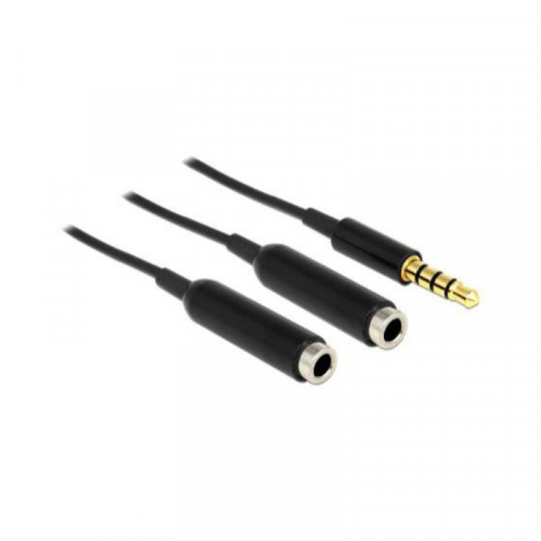 4-polige 2x 3,5mm (v) - 3,5mm Jack (m) Adapterkabel - CTIA - Verguld - 0,25 meter - Zwart