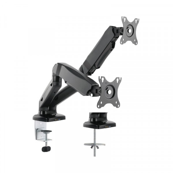 Bureaubeugel voor 2x 17-32 inch scherm - tot 6,5kg - Met Gasveer - Zwart