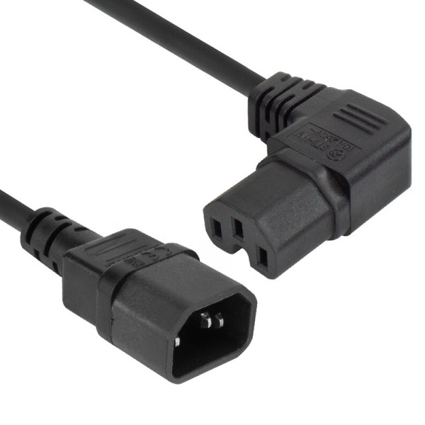 C14 - C15 Haaks Rechts Verlengkabel - 3 x 1mm2 - 2 meter - Zwart