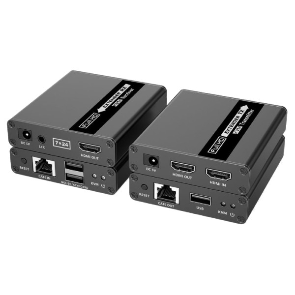 HDMI en USB Verlenger - 2x USB-A - Full HD 60Hz - 1 UTP Kabel - Maximaal 70 meter - Zwart