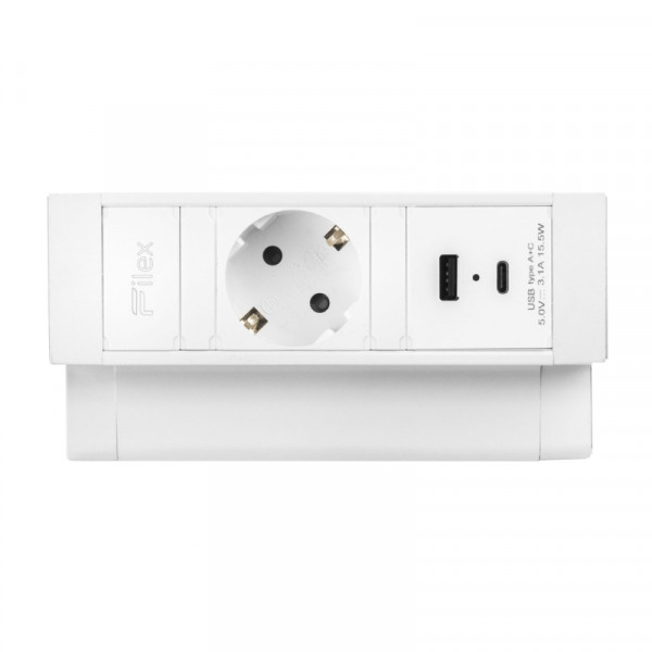 Power Desk Up 2.0 - 1x Schuko - USB-A en USB-C oplaadpoort - 1,5 meter eGST (m) - Wit