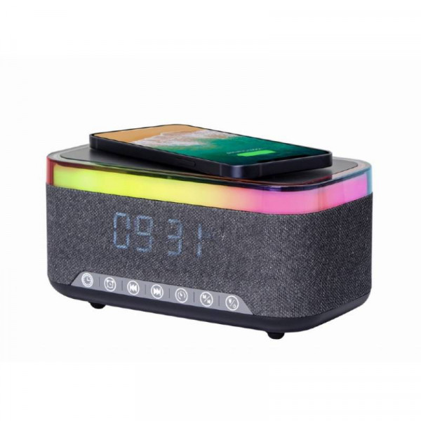 Gembird Digitale Klok Radio - Draadloze oplader - RGB verlichting - USB, AUX, Bluetooth - Zwart