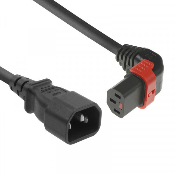 C13 IEC Lock Haaks naar Onder - C14 Verlengkabel - 3 x 1mm2 - 3 meter - Zwart
