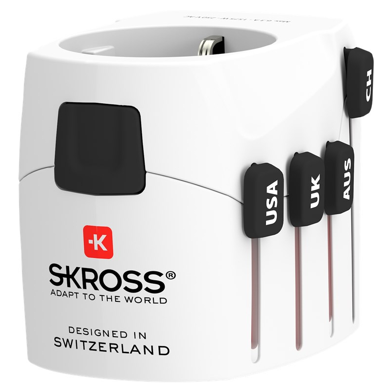 Skross 1302539 driepolige wereldreisadapter met USB-poort