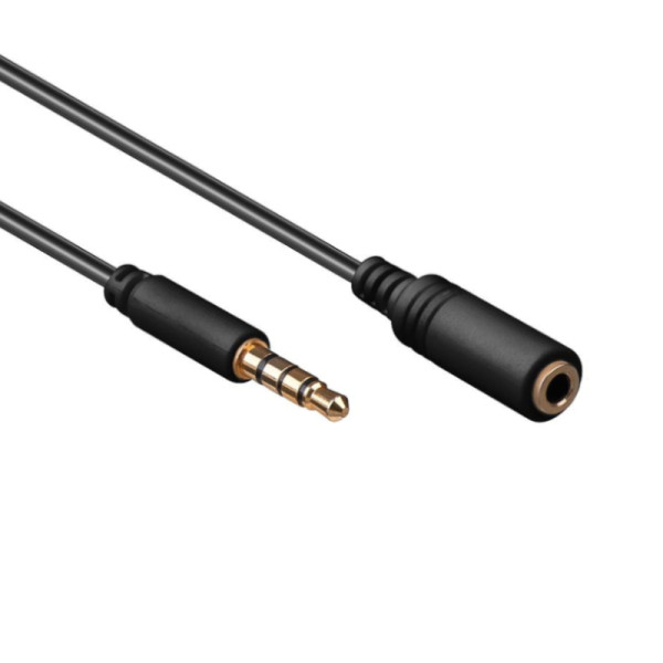 4-polige 3,5mm Jack Verlengkabel - Verguld - 1 meter - Zwart
