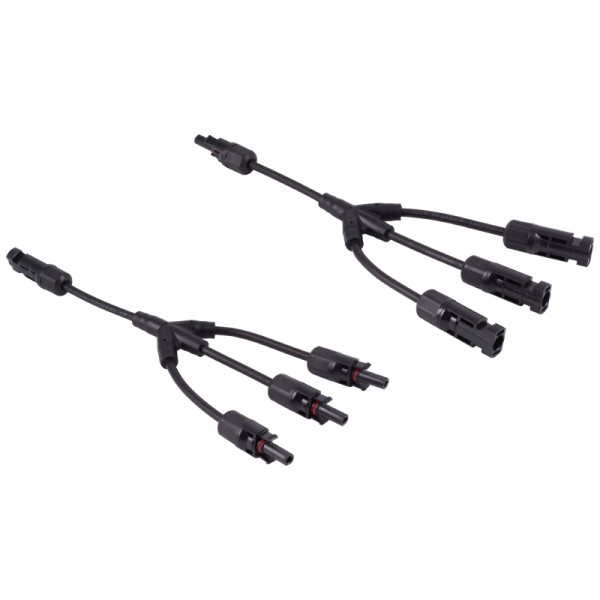 MC4 Solar Y-kabel Set - 1x (m) naar 3x (v) en 1x (v) naar 3x (m) - 6mm2 - 0,3 meter - Zwart
