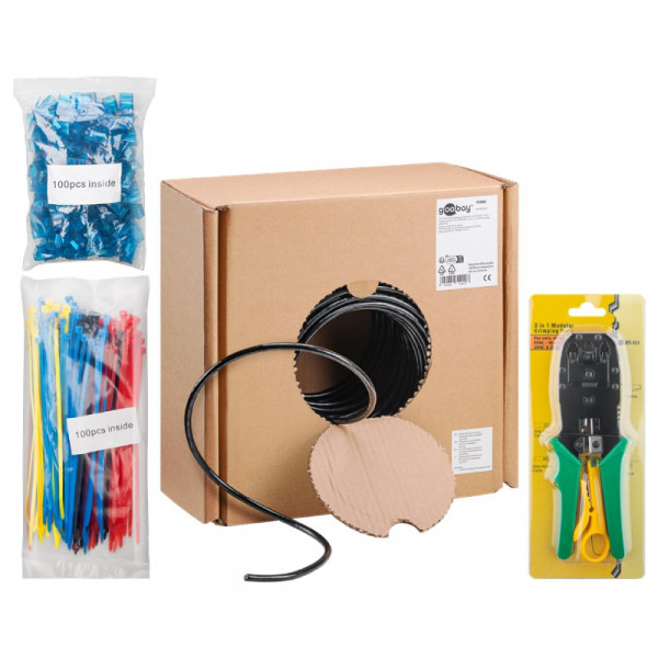 UTP CAT6A 10 Gigabit Netwerkkabel Set - CU - 24AWG - Stug - Outdoor - 100 meter - Zwart