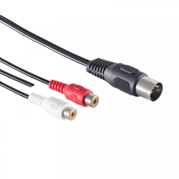 Stereo Tulp (v) - 5-pin DIN (m) Kabel - Met aardedraad - 0,2 meter - Zwart