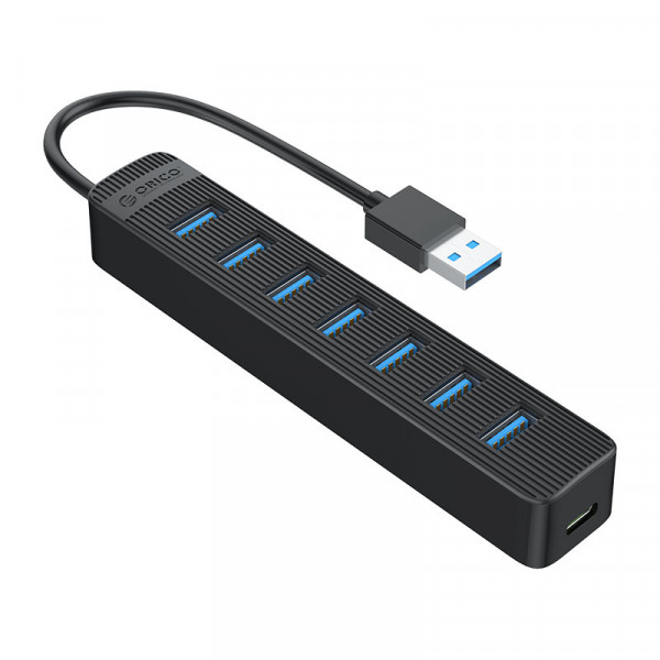 Orico USB-A Hub - 7x USB-A - Extra USB-C poort voor Voeding - USB 3.2 Gen 1 - 0,15 meter - Zwart